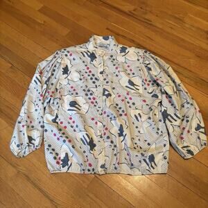Vintage 90’s Pogia Polimeni Women’s 100% Silk Long Sleeve Funky Blouse Shirt Top
